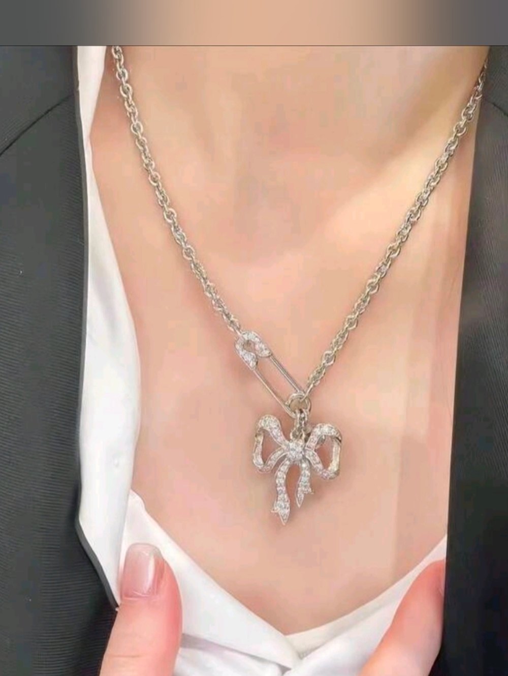 Vivienne Westwood Silver Bow Pendant Necklace with Sparkling Stones - Picture 4 of 10